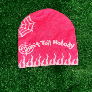 Don’t Tell Nobody Pink-White Letter Beanie Pink Rhinestone