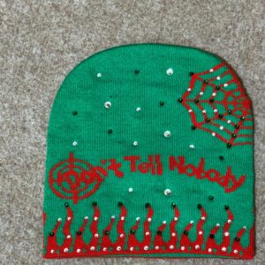 Fully Rhinestone Green Beanie Red Wording