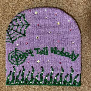 Fully Rhinestone Purple Beanie Green Wording